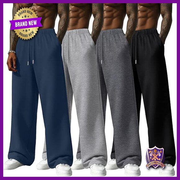 4 Pack Men's Lightweight Sweatpants Athletic Wide Leg Joggers with Pockets
